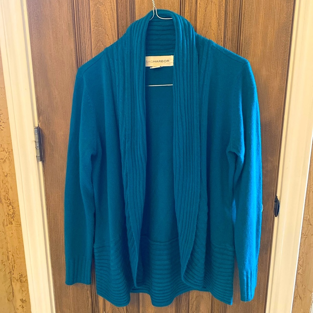 Teal cardigan, size medium.